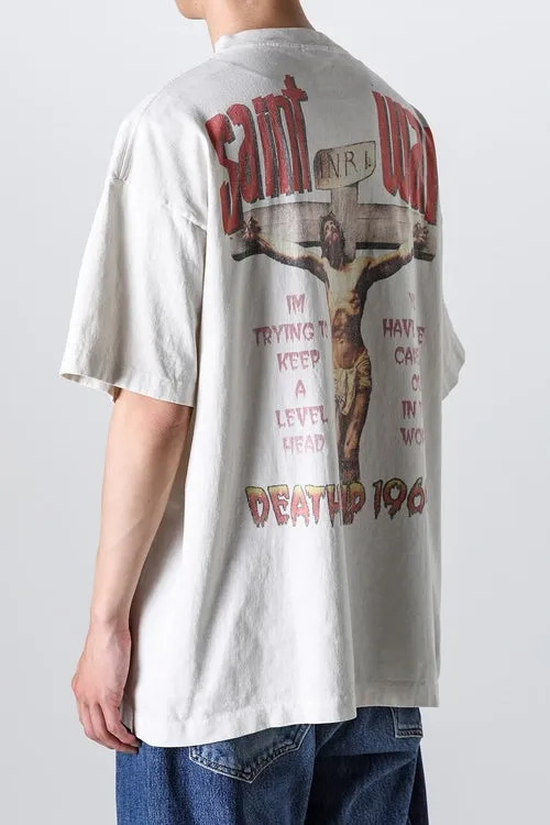 SAINT MICHAEL SAINT WAR TEE/WHAT new style Jesus cross retro short-sleeved, off-white S-XL, ready-to-wear, washed and distressed, printed repeatedly and modified, tube-woven seamless fabric, with little angel anti-counterfeiting label